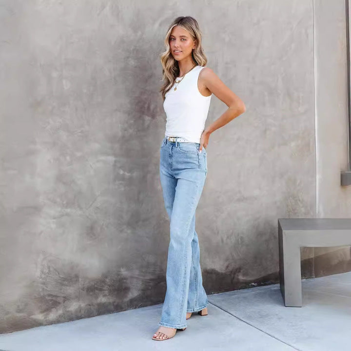 Damen High-Waist Bootcut Jeans mit raffinierter Waschung und bequemer Passform