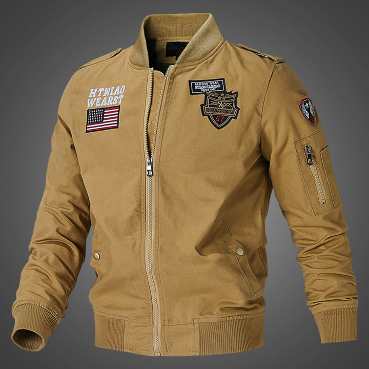 Herren  militärisch inspirierte Bomberjacke mit Abzeichen, Ärmeltasche, Schulterpatten und geripptem Saum Nord Taschen