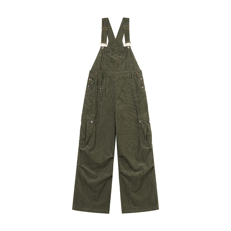 Damen Lässige Cord-Latzhose mit weitem Bein, Cargo-Taschen und verstellbaren Trägern Nord Taschen
