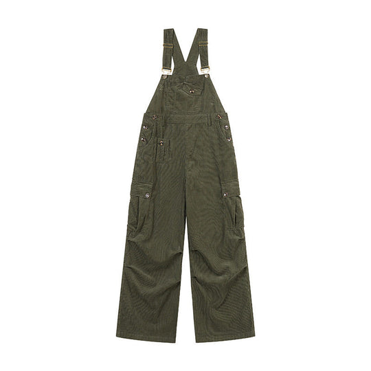 Damen Lässige Cord-Latzhose mit weitem Bein, Cargo-Taschen und verstellbaren Trägern Nord Taschen