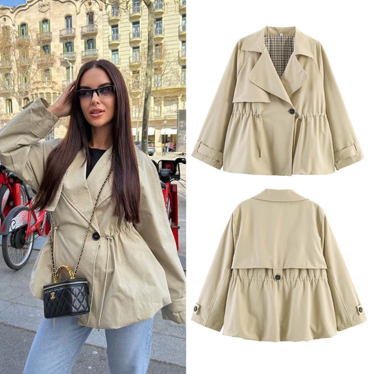 Damen Kurzer Trenchcoat mit Kordelzug-Taillierung Nord Taschen