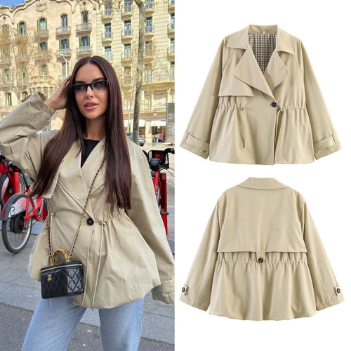Damen Kurzer Trenchcoat mit Kordelzug-Taillierung Nord Taschen