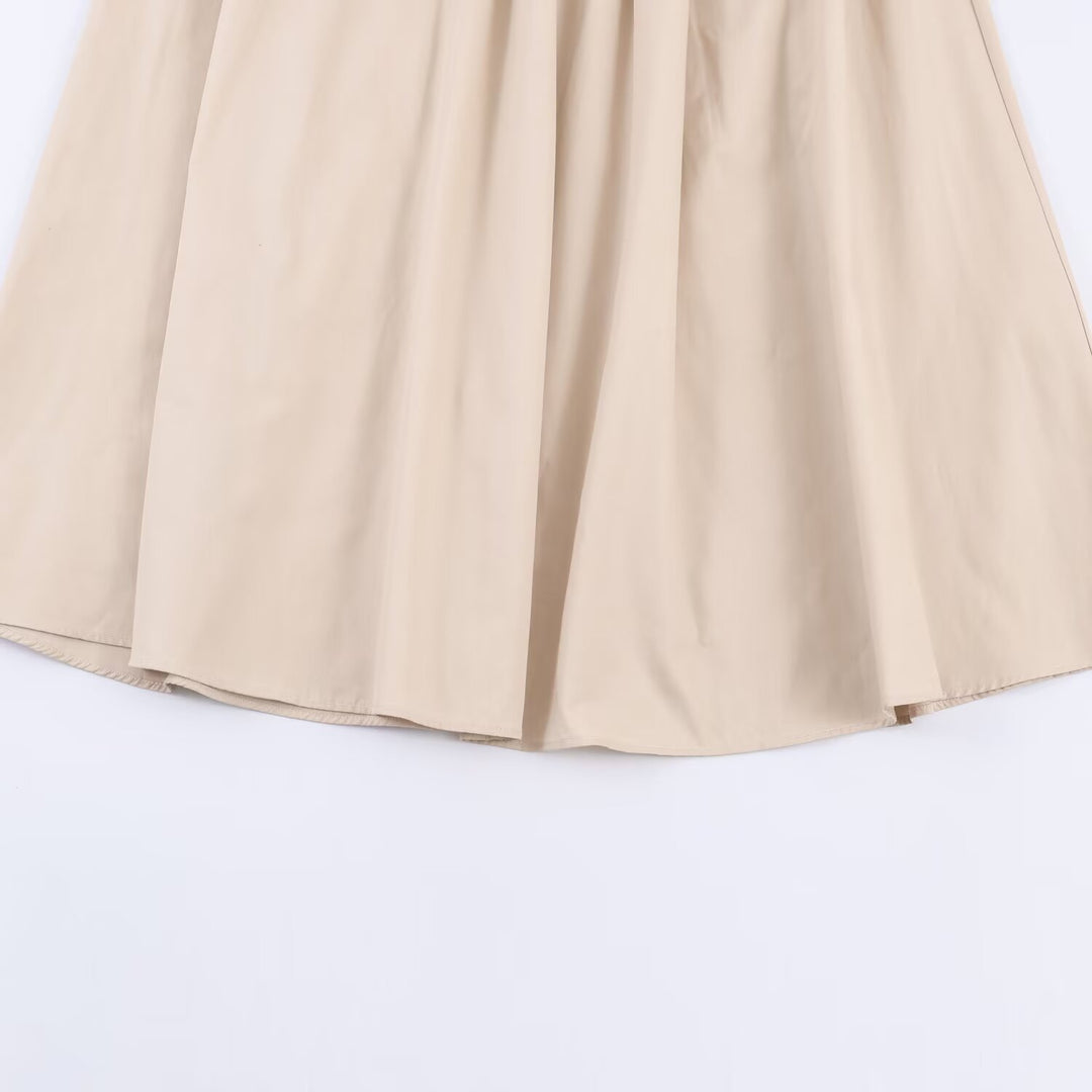 Damen Langärmeliges Hemdblusenkleid mit weitem Faltenrock und Taillengürtel Nord Taschen