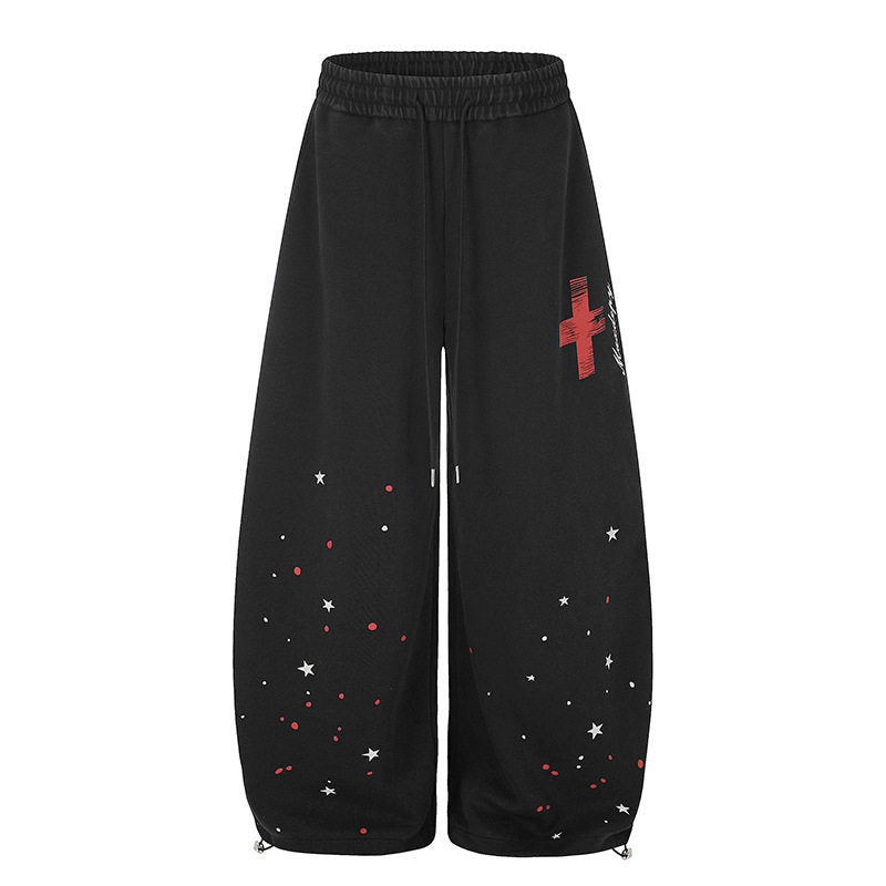 Damen Extraweite Palazzo‑Sweathose mit Tunnelzugbund, Stern‑Print & verstellbarem Ballon‑Saum Nord Taschen