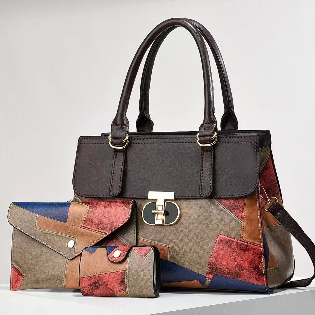 Damen Handtasche mit modischem Patchwork-Design und abnehmbaren Accessoires Nord Taschen
