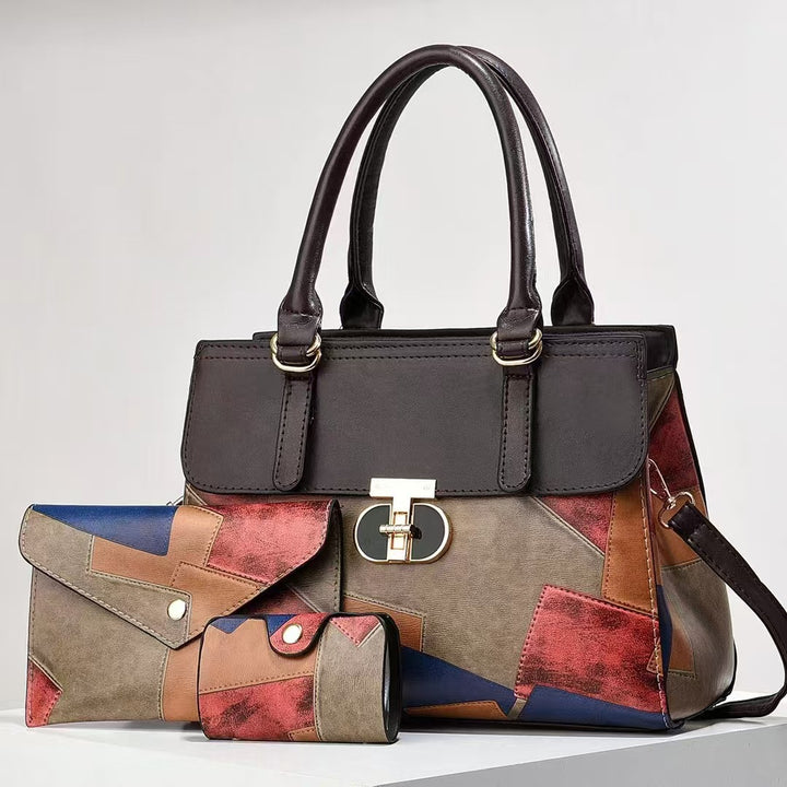 Damen Handtasche mit modischem Patchwork-Design und abnehmbaren Accessoires Nord Taschen