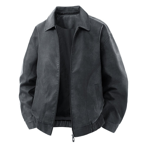 Herren legerer Lederblouson mit Reißverschluss und elastischem Saum Nord Taschen