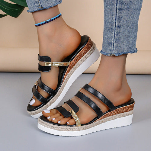 Damen Wedge-Sandalen mit eleganten Riemen und verstellbarem Schnallenverschluss Nord Taschen