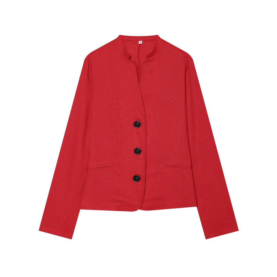 Damen Kurzblazer mit Stehkragen, taillierter Silhouette und Knopfverschluss Nord Taschen