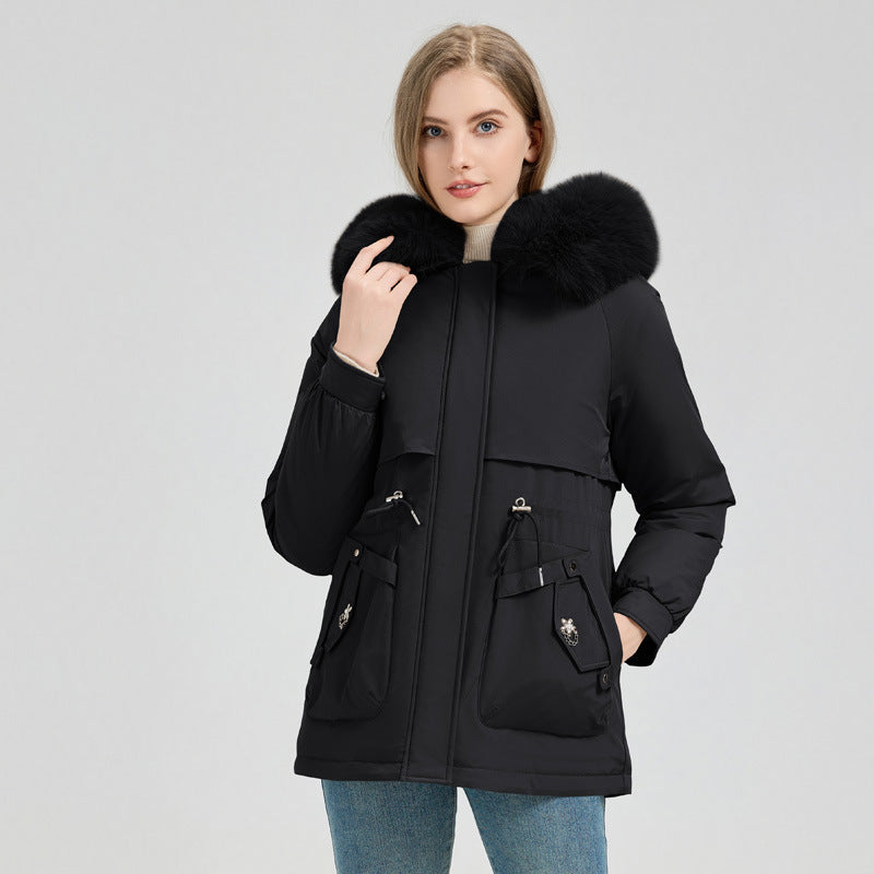 Damen nan taillierter Funktionsparka mit XXL-Kapuze, weichem Fleecefutter und multifunktionalen Pattentaschen Nord Taschen