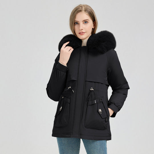Damen nan taillierter Funktionsparka mit XXL-Kapuze, weichem Fleecefutter und multifunktionalen Pattentaschen Nord Taschen