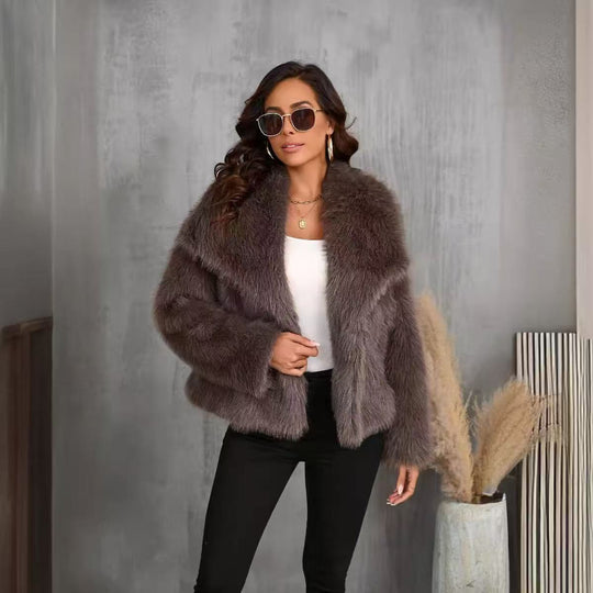 Damen Cropped Kunstpelz‑Bolero mit extraweichem Langflor und voluminösem Schalkragen Nord Taschen