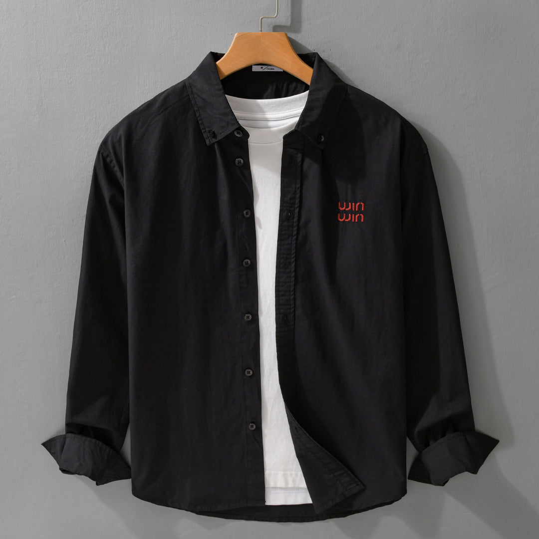 Herren Baumwoll-Overshirt-Hemdjacke mit dezenter Logo-Stickerei und entspanntem Schnitt Nord Taschen