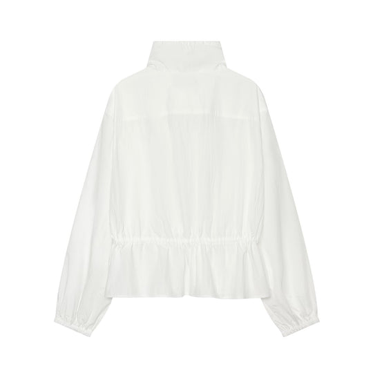 Damen Leichte Cropped Windjacke mit Tunnelzugkragen und Taillenraffung Nord Taschen