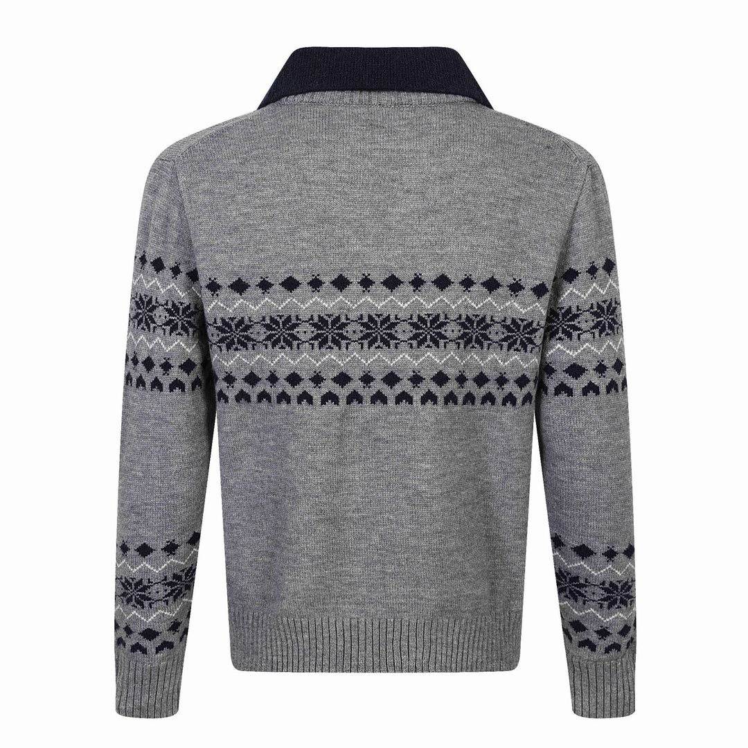 Herren Norweger-Strickpullover mit V‑Ausschnitt und kontrastierendem Hemdkragen Nord Taschen