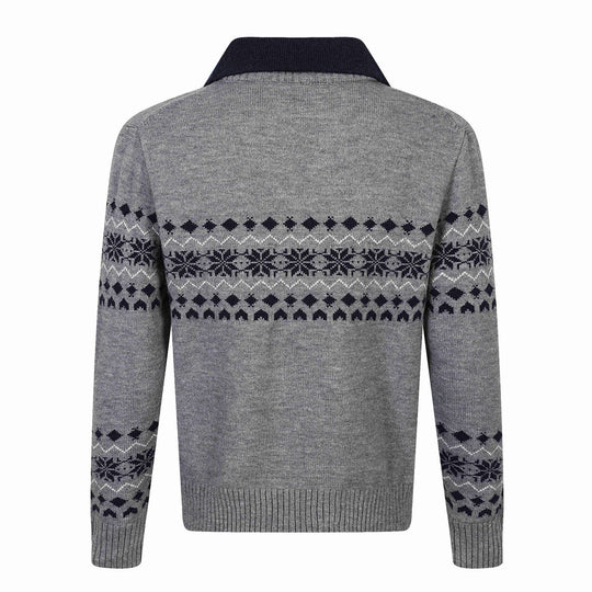 Herren Norweger-Strickpullover mit V‑Ausschnitt und kontrastierendem Hemdkragen Nord Taschen