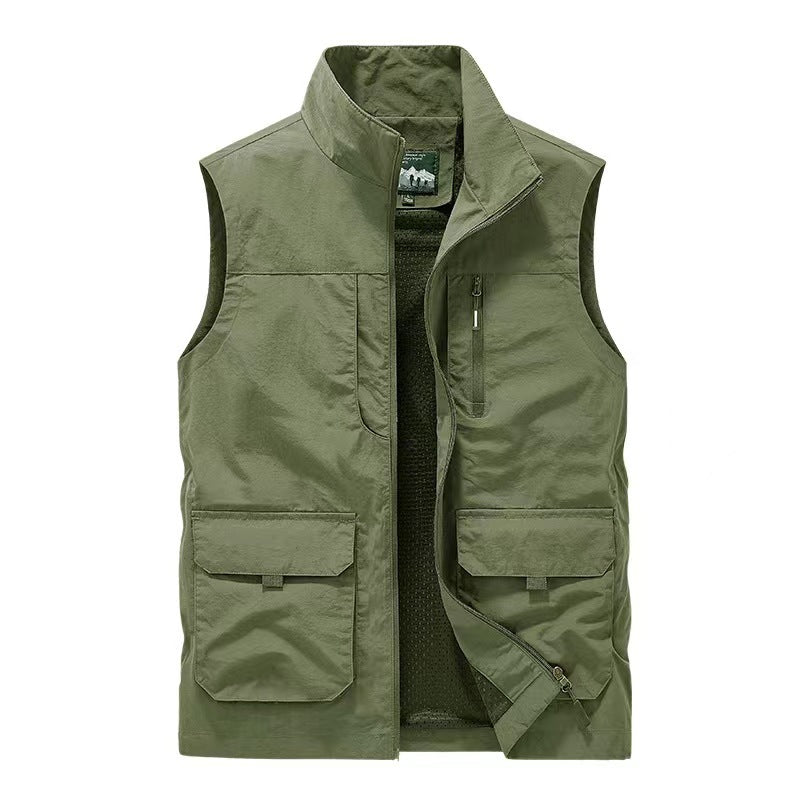 Herren multifunktionale Utility-Weste mit Mesh-Futter, Stehkragen und Mehrfachtaschen Nord Taschen