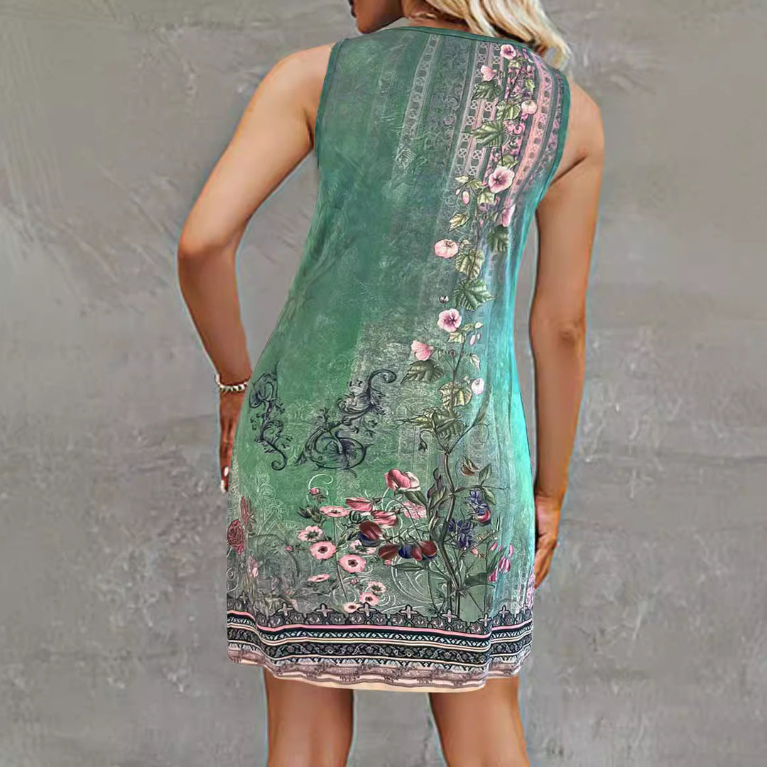 Damen ärmelloses Sommerkleid mit modischem V-Ausschnitt und Knopfdetails