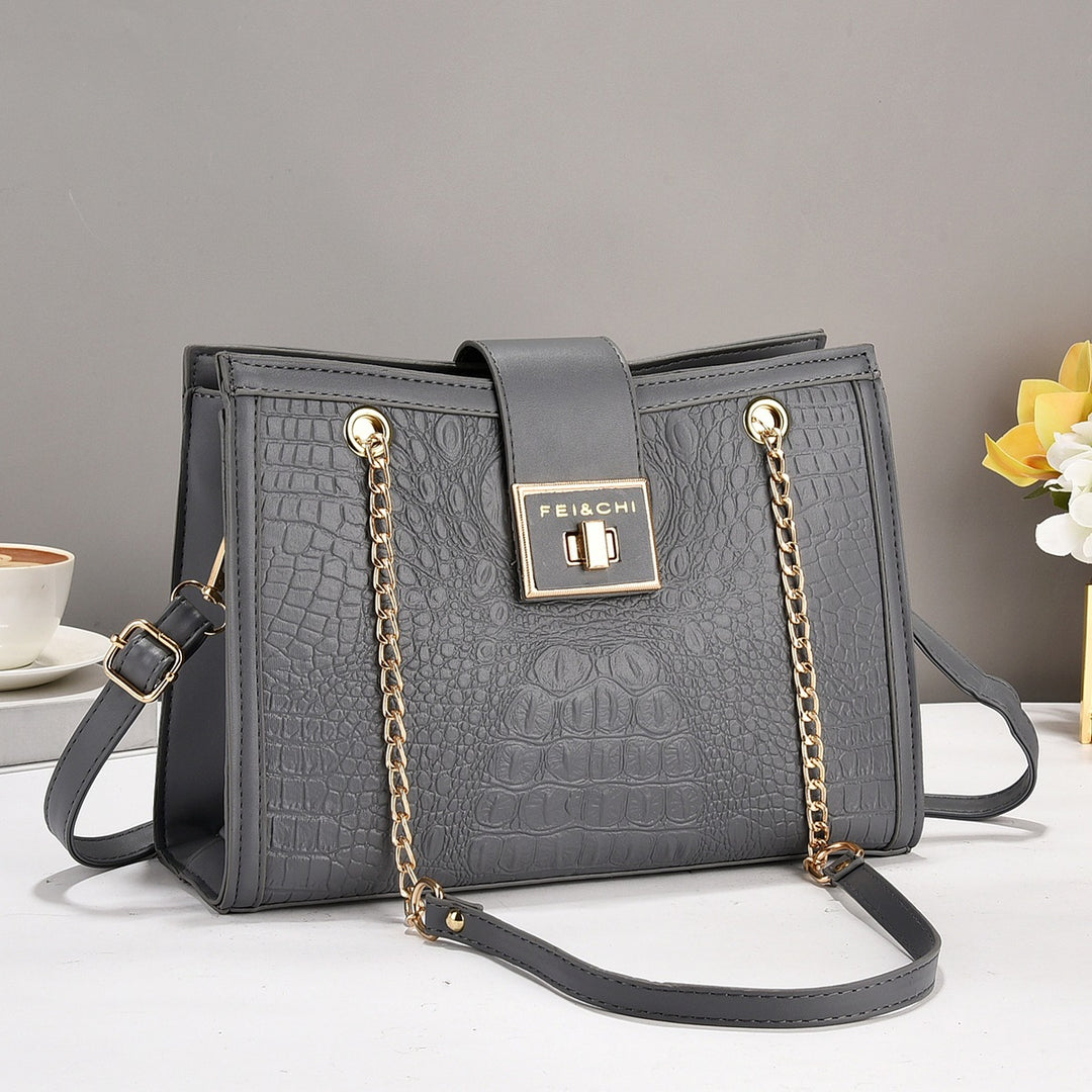 Damen elegante Handtasche mit Krokodilprägung und goldenen Beschlägen Nord Taschen