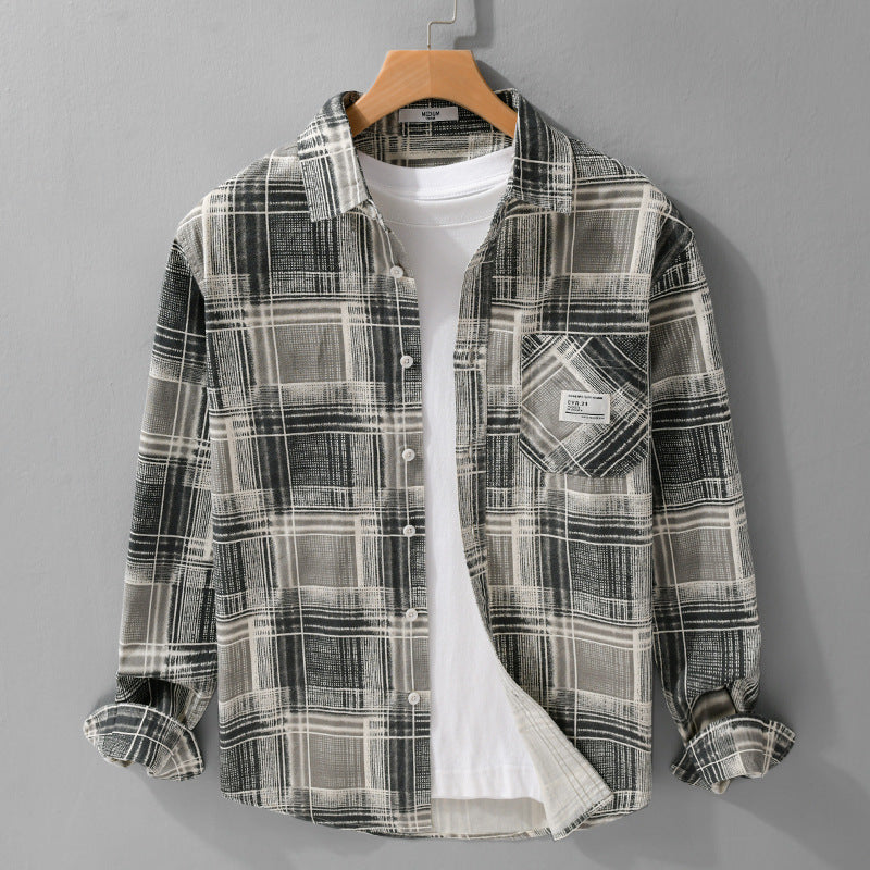 Herren Kariertes Hemdjacken-Overshirt aus Baumwollmix mit texturierter Webstruktur und Brusttasche Nord Taschen