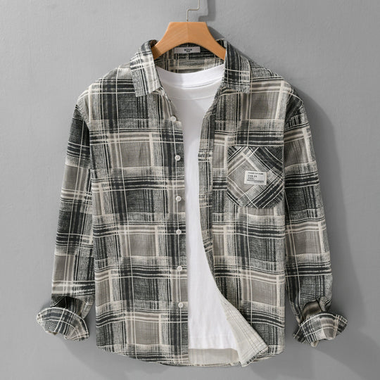 Herren Kariertes Hemdjacken-Overshirt aus Baumwollmix mit texturierter Webstruktur und Brusttasche Nord Taschen