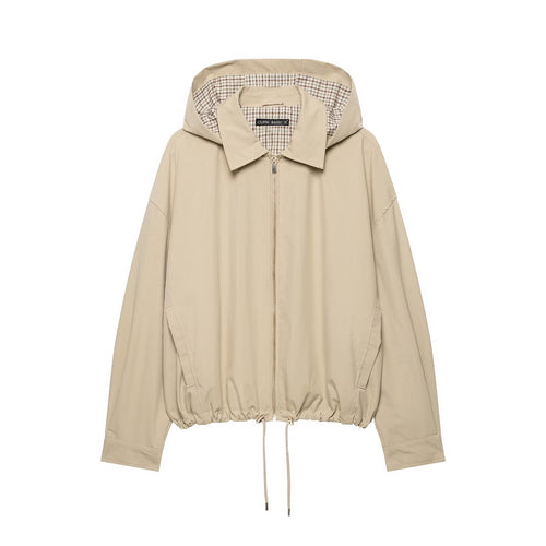 Damen Leichte Kapuzen‑Übergangsjacke im Oversize‑Cropped‑Schnitt mit Kordelzug Nord Taschen