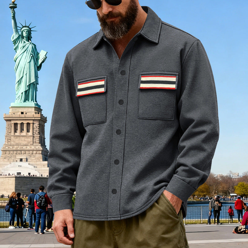 Herren Overshirt-Jacke aus schwerem Baumwollmix mit Brusttaschen und Kontraststreifen Nord Taschen