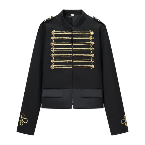 Damen Militärisch inspirierte Kurzjacke mit Goldkordel‑Applikation und Stehkragen Nord Taschen