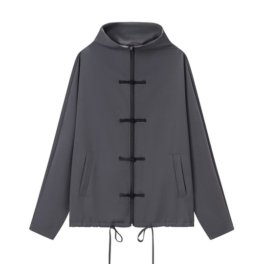 Damen leichte Boxy-Jacke mit Stehkragen, Zipper-Front, Kordelzug und dekorativen Knotenverschlüssen Nord Taschen