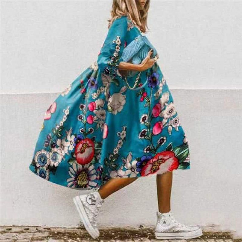 Damen Freizeitkleid mit farbenfrohem Blumendesign