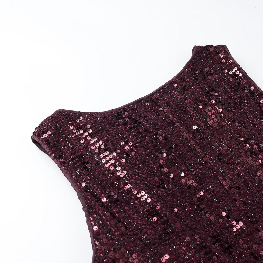 Damen Pailletten-Peplum-Top mit Rundhals und figurformender Taille Nord Taschen