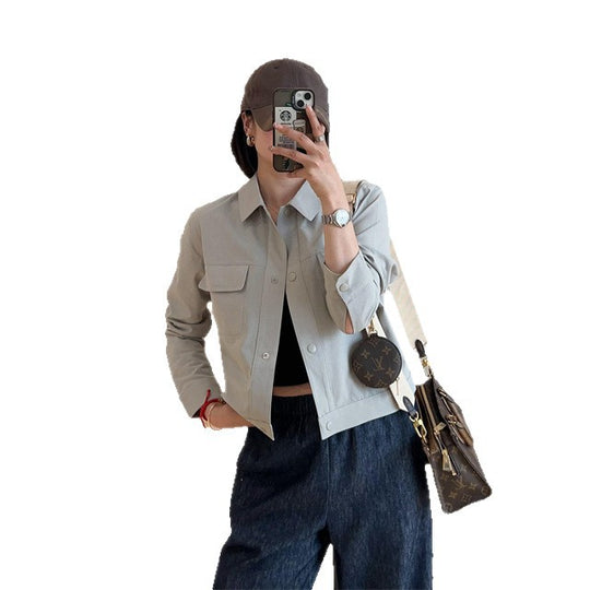Damen Kurze Overshirt-Jacke aus leichtem Baumwollmix mit Brusttaschen Nord Taschen