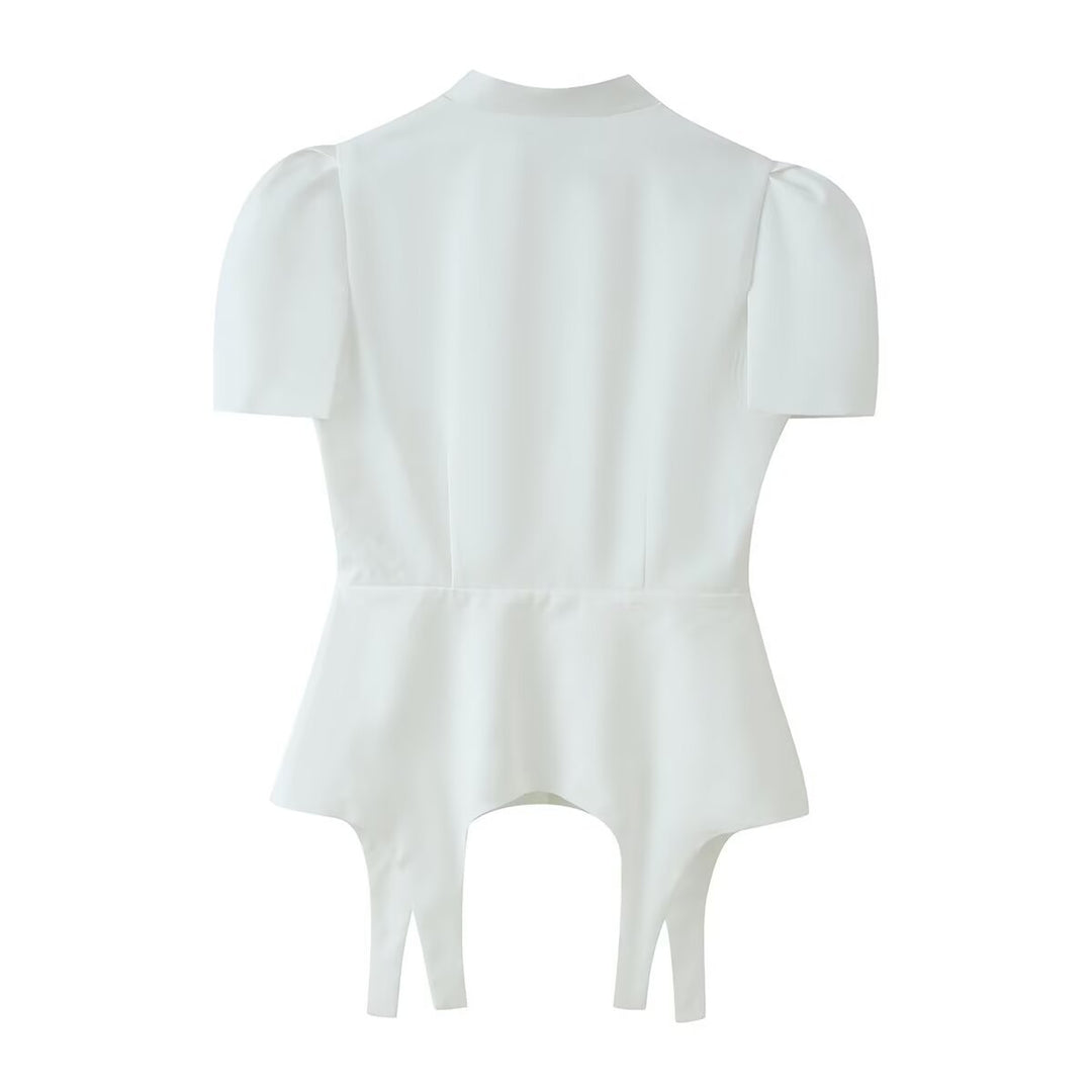 Damen Taillierter Zweiteiler mit Korsagen-Top, Mandarin-Kragen und High‑Waist Tailored Shorts Nord Taschen