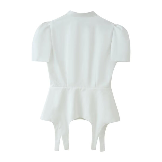 Damen Taillierter Zweiteiler mit Korsagen-Top, Mandarin-Kragen und High‑Waist Tailored Shorts Nord Taschen
