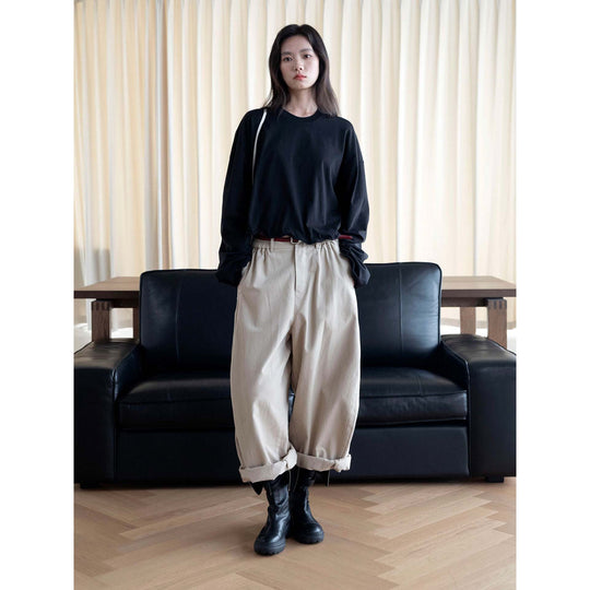 Damen Voluminöse plissierte Weite-Hose mit hohem Bund und Umschlagsaum Nord Taschen