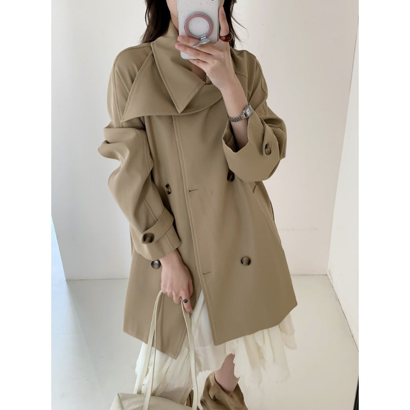 Damen Kurztrench mit extra weitem Revers, Raglanärmeln und Hornknopfdetails Nord Taschen