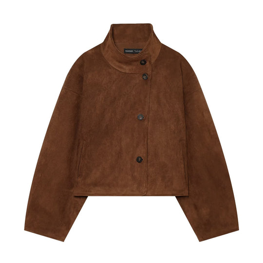 Damen Boxy-Shortjacke aus Velourslederoptik mit hohem Stehkragen Nord Taschen
