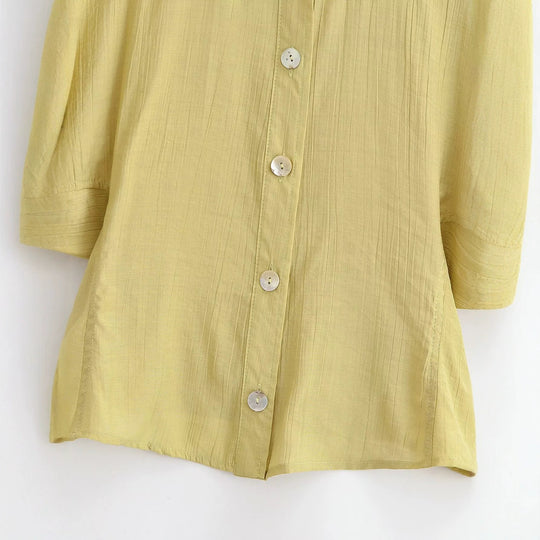 Damen Leichtes Crinkle-Blusen-Shirt mit Knopfleiste und gerafften Ballonärmeln Nord Taschen