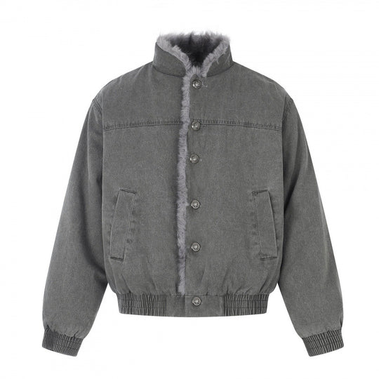 Herren Kurz geschnittene Blousonjacke mit Kunstfellfutter, Stehkragen und elastischem Saum Nord Taschen