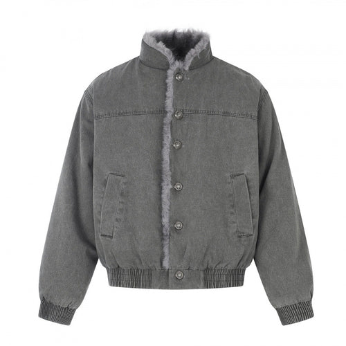 Herren Kurz geschnittene Blousonjacke mit Kunstfellfutter, Stehkragen und elastischem Saum Nord Taschen