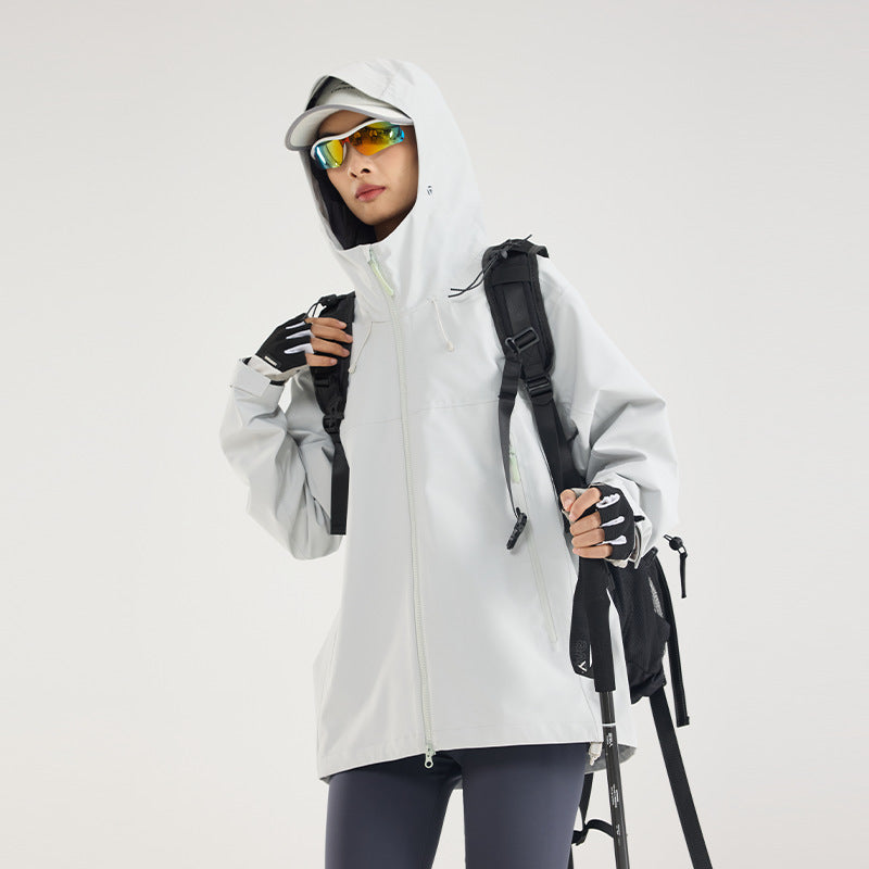 Damen Leichte technische Regenjacke im Oversize-Utility-Schnitt mit verstellbarer Kapuze Nord Taschen