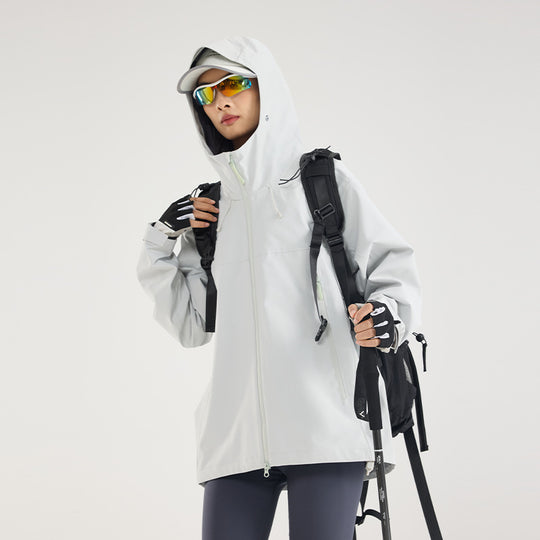 Damen Leichte technische Regenjacke im Oversize-Utility-Schnitt mit verstellbarer Kapuze Nord Taschen