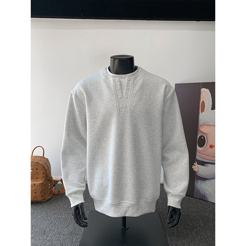 Herren Sweatshirt mit Henley-Knopfleiste, relaxed Fit und gerippten Bündchen Nord Taschen