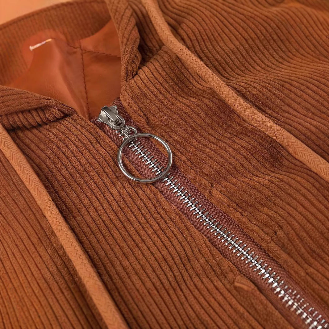 Damen Kurz geschnittene Cordjacke mit Kapuze, Teddyfutter und durchgehendem Reißverschluss Nord Taschen