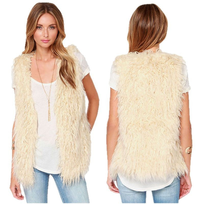 Damen Ärmellose Shaggy‑Kunstfellweste mit langfaserigem Hochflor und offenem Saum Nord Taschen