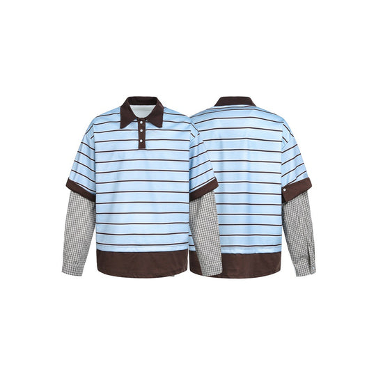 Herren Lagenlook-Polo mit Streifen, Kontrastkragen und karierten Einsatzärmeln Nord Taschen