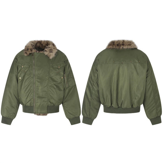 Damen wattierte Bomberjacke mit Kunstpelzkragen und Utility‑Details Nord Taschen