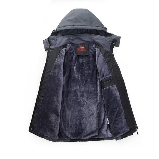 Herren wasserabweisende Outdoorjacke mit Teddyfleece-Innenlage, verstellbarer Kapuze und Multifunktions-Taschen Nord Taschen