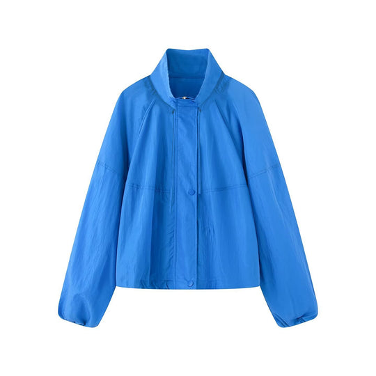 Damen Leichte Oversize-Blousonjacke aus Nylon mit Stehkragen, Kordelzug und Druckknopfverschluss Nord Taschen