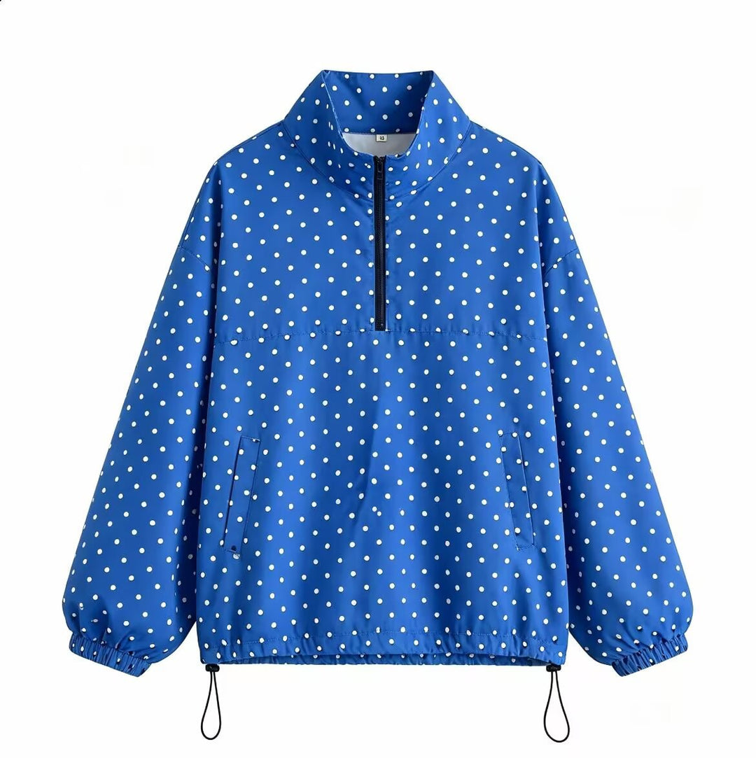 Damen leichter gepunkteter Anorak mit halbem Reißverschluss und Tunnelzug Nord Taschen